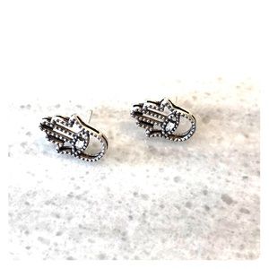 Sterling silver hamsa stud earrings, CZ diamonds